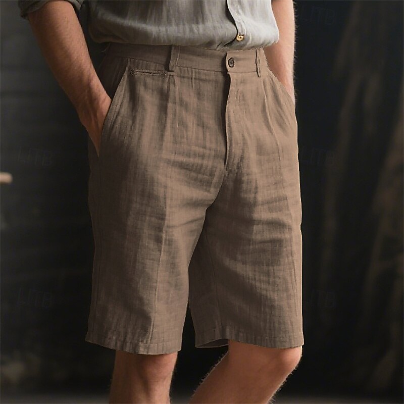 Men's Shorts Linen Shorts Summer Shorts Beach Shorts Buttons Pocket Plain Comfort Breathable Short Vacation Holiday Beach Hawaiian Boho White Khaki4