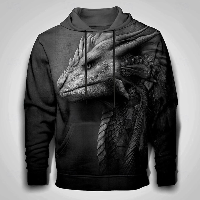 Men's Dragon 3D Hoodies Sweatshirt Cool Party Long Sleeve Crew Neck Club Streetwear Black Blue Drawstring Graphic Fall Winter Designer2