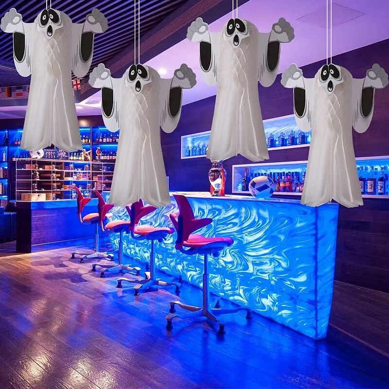 2PCS Halloween Hanging Ghost Decorations, White Ghost Pendants for Indoor Outdoor Use, Spooky Halloween Atmosphere Decor for Haunted House or Party2