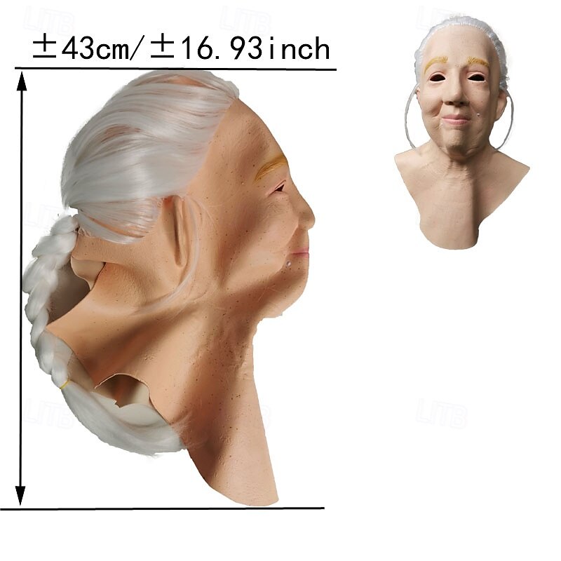 Halloween Grandma Mask For Adults Realistic Scary Costumes Latex Face Mask, Creepy Elderly Woman Horror Mask, Spooky Witch Party Prop2