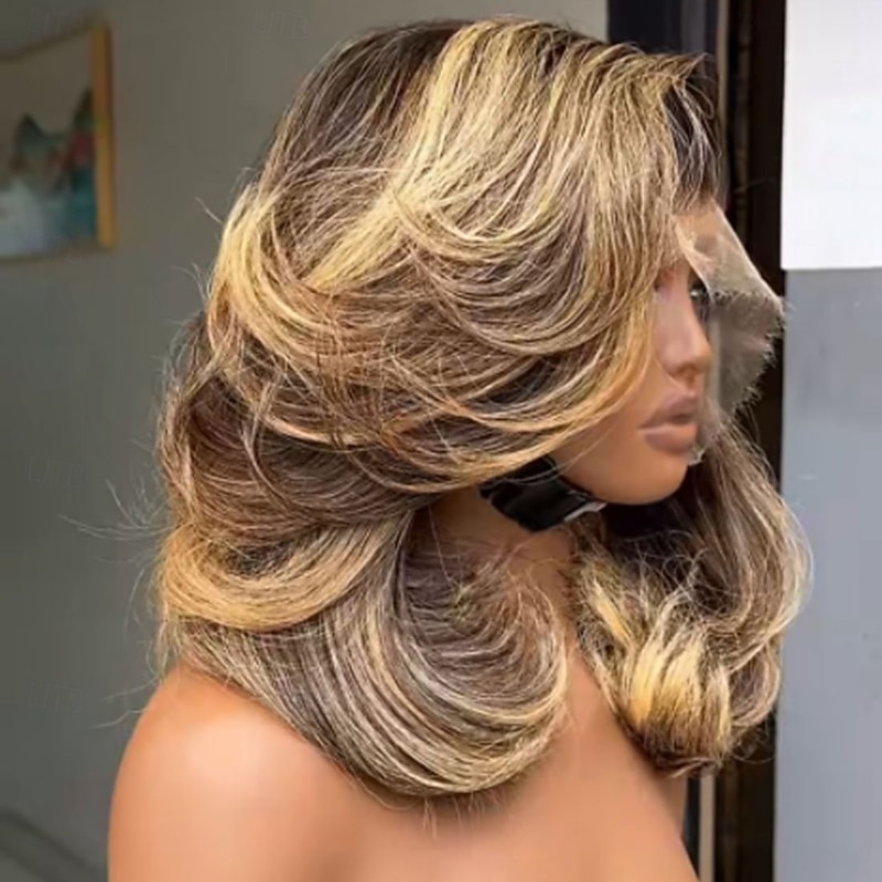 Remy Human Hair 5x5 Closure 13x4 Lace Front Wig Free Part Brazilian Hair Wavy Blonde Multi-color Wig 130% 150% Density with Baby Hair Highlighted / Balayage Hair 100% Virgin Glueless Pre-Plucked For4