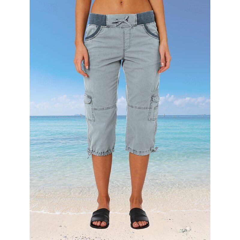 Women's Cargo Pants Vacation Fashion Streetwear Calf-Length High Waist Plain Pocket Comfy Soft Comfortable Micro-elastic Outdoor Street Yellow-Brown Black White Orange Summer Regular Fit2