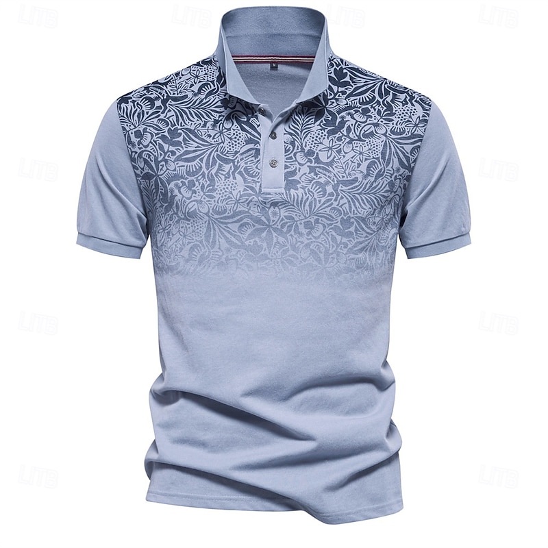 Men's Male Floral Polo Knit Polo Sweater Short Sleeve Turndown Polo Collar Modern Formal Work Sports & Outdoor Buttons Printing Spring Robin's Egg Blue White Light Blue4