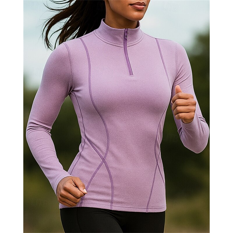 Women's Running Shirt Tennis Shirt Long Sleeve Tee Tshirt Fall Solid Colored Thermal Warm Lightweight Elastic Breathable Tennis Golf Running Sportswear Activewear Black Purple