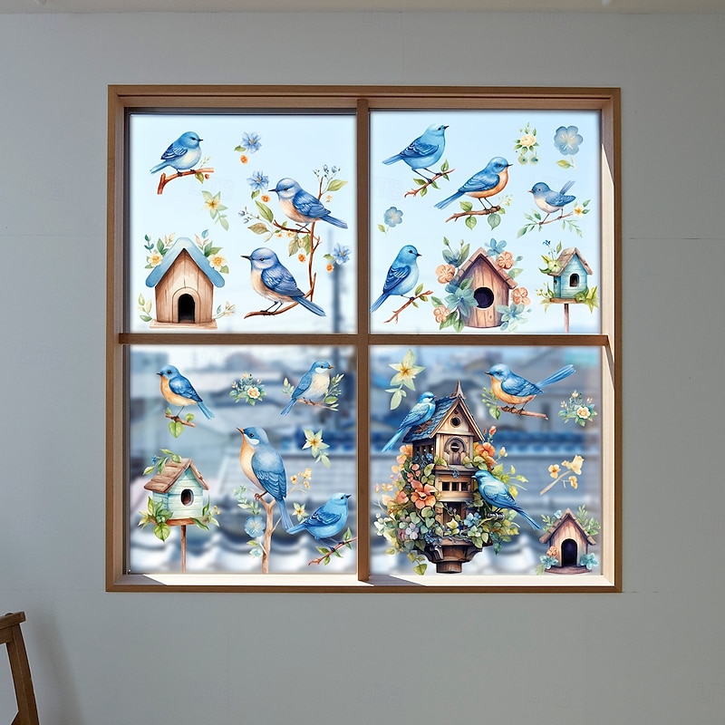 5 Sheets Cartoon Parrot Window Clings, Double-Sided Static Glass Stickers, Adhesive-Free Wall Decals for Storefront, Showcase, Home Decoration