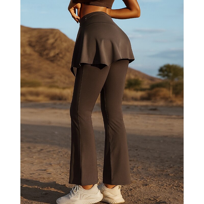 Women's Running Pants Flared Pants Patchwork Bottoms Outdoor Sports & Outdoor Street Breathable Quick Dry Lightweight Tennis Golf Running Regular Fit Sportswear Activewear Solid Colored Black Almond2