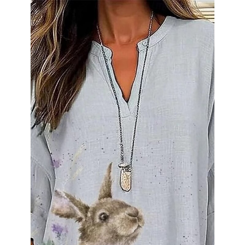 Women's Shirt Animal Butterfly Stylish Modern Long Sleeve V Neck Regular Tops Daily Holiday Buttons Print White Gray Summer3