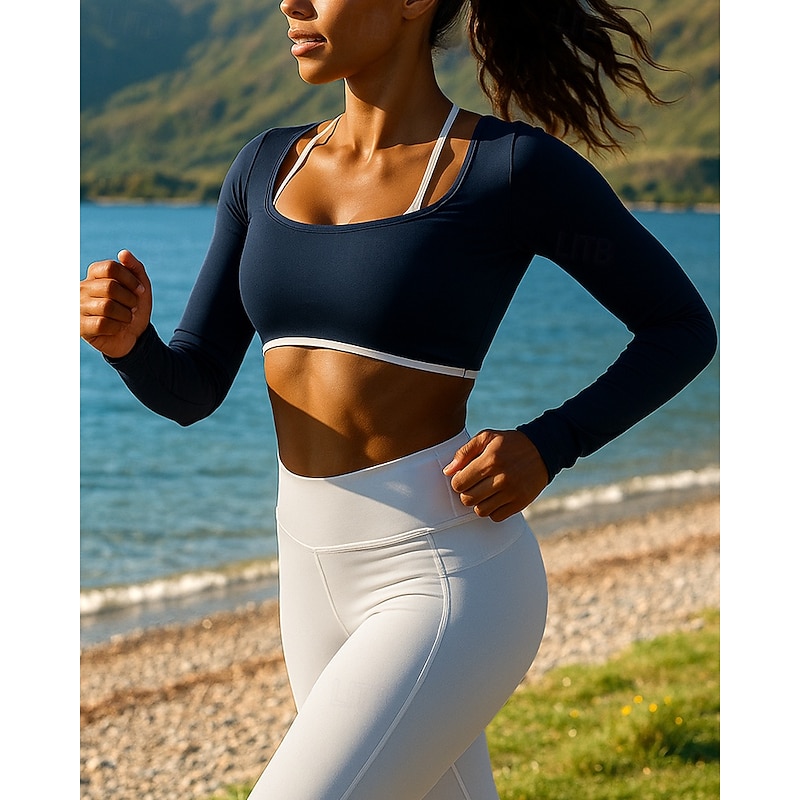 Women's Running Top Running Shirt Slim Long Sleeve Tee Tshirt Solid Colored Quick Dry Lightweight Breathable Tennis Golf Running Sportswear Activewear Black Navy Blue Khaki