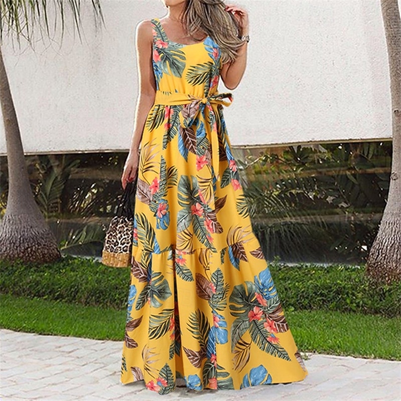 Women's Long Dress Maxi Dress Casual Dress Swing Dress Summer Dress Slip Dress Elegant Fashion Modern Daily Beach Weekend Regular Fit Flower Sleeveless Crew Neck Black And White Black White Yellow2