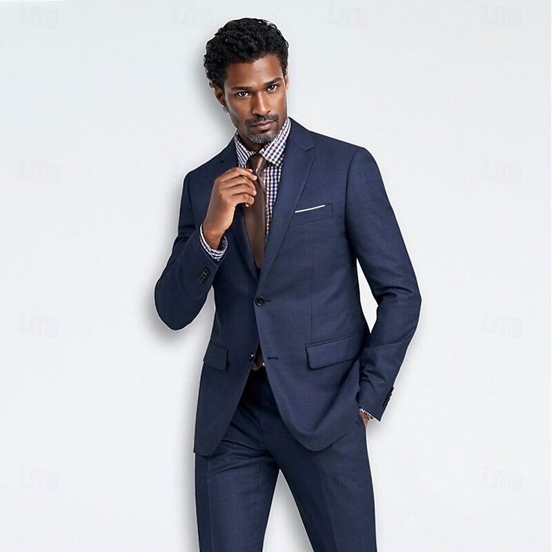 Men's Wedding Business Suits Notch Lapel Burgundy Navy Blue Formal WorkWear Solid Colored Standard Fit 2 Piece Single Breasted Two-buttons4