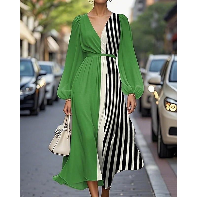 Women's Midi Dress Casual Dress Print Dress Elegant Fashion Outdoor Party Holiday Regular Fit Flower Long Sleeve V Neck Pink Blue Green Summer Spring3