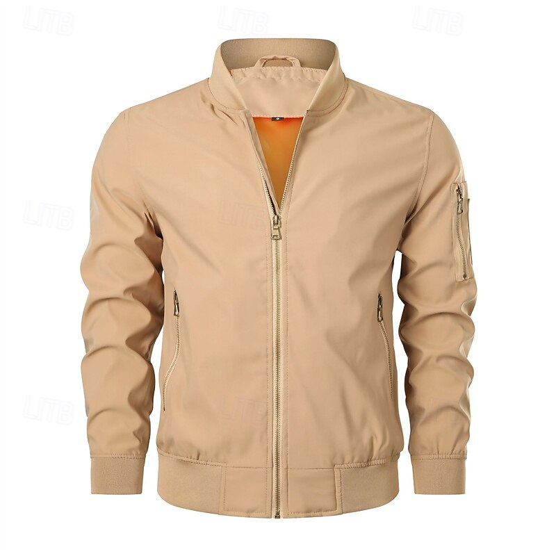 Men's Lightweight Jacket Bomber Jacket Jacket Casual Jacket Vacation Daily Pocket Spring Fall Plain Fashion Classic Standing Collar Regular Black Navy Blue Khaki Army Green Jacket2