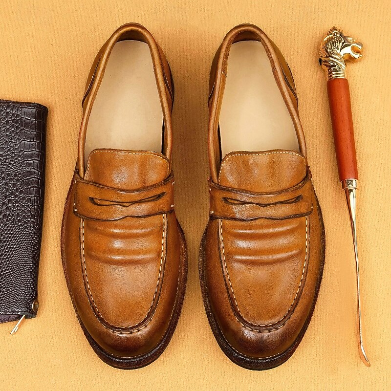 Men's Brown Leather Loafers with Moccasin Stitching and Goodyear Welt - Comfortable and Elegant Casual Shoes for Everyday Wear2