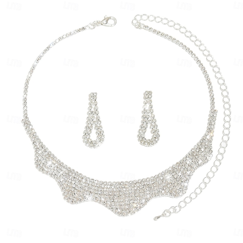 Bridal Jewelry Sets Two-piece Suit Zircon 1 Necklace Earrings Women's Elegant Vintage Lovely Love Precious irregular Jewelry Set For Wedding Work Gift3