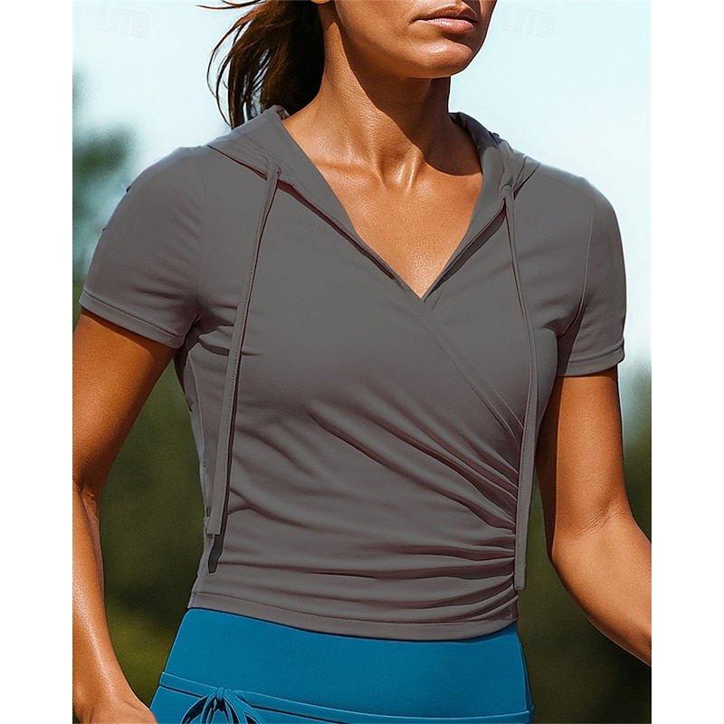 Women's Hiking Shirt Hiking top Ruched top Short Sleeve V Neck Top Outdoor Breathable Quick Dry Moisture Wicking Lightweight Nylon Black White Pink Tennis Golf Running4