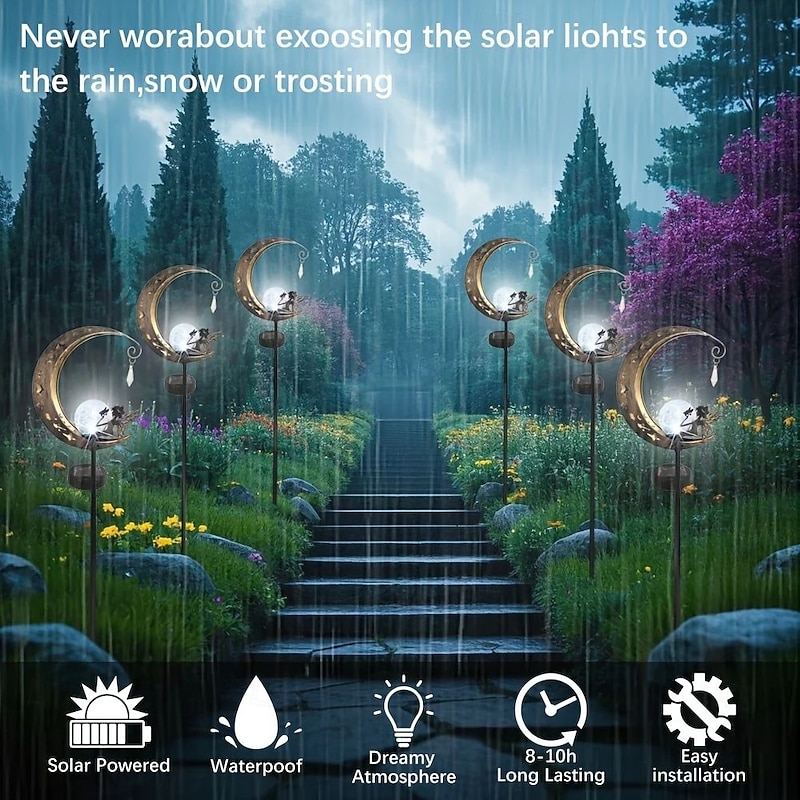 1 Pc Garden Solar Light Outdoor Decorative Light Moon Fairy Angel Lawn Light Waterproof Warm Light LED Light for Villa Yard Channel Lawn Terrace Garden Decoration4
