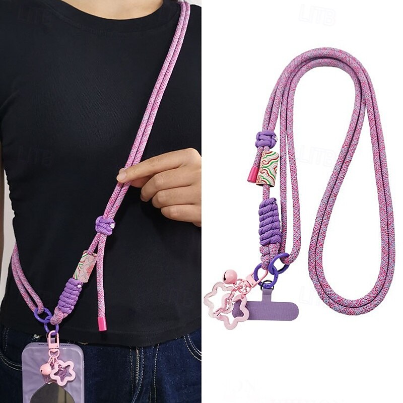New mobile phone cartoon pendant hanging rope crossbody adjustable strap women's printed label hanging rope outdoor travel climbing anti lost rope