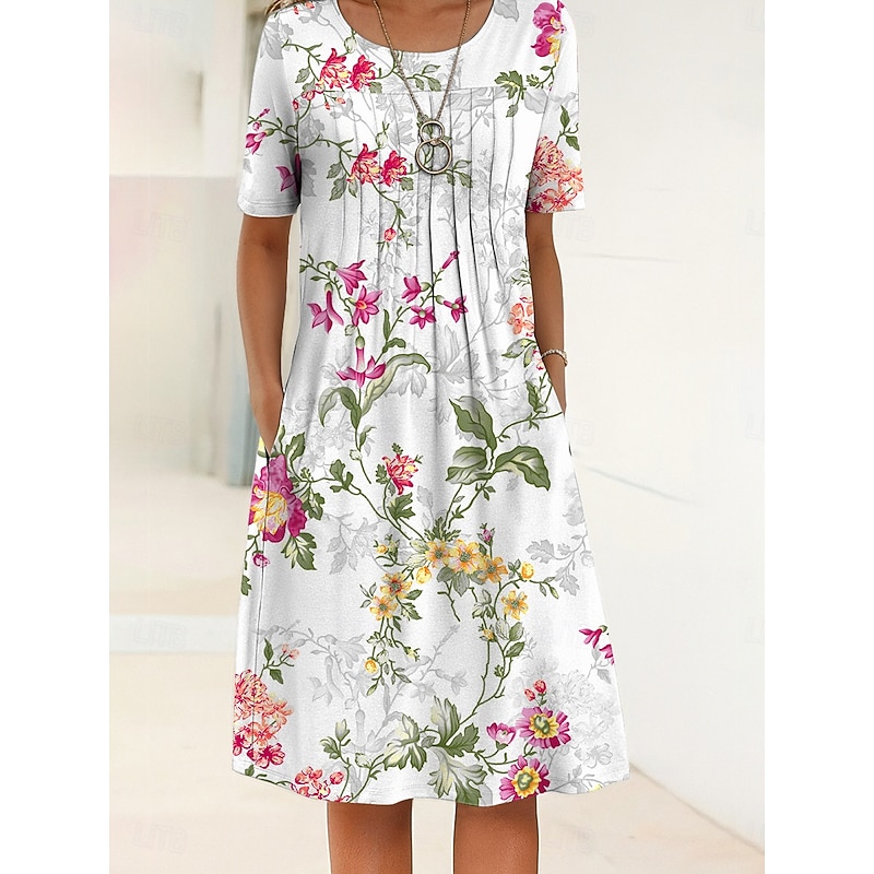 Women's Midi Dress Shift Dress Summer Dress Vacation Casual Daily Regular Fit Floral Graphic Half Sleeve Crew Neck Red Blue Purple Green Summer