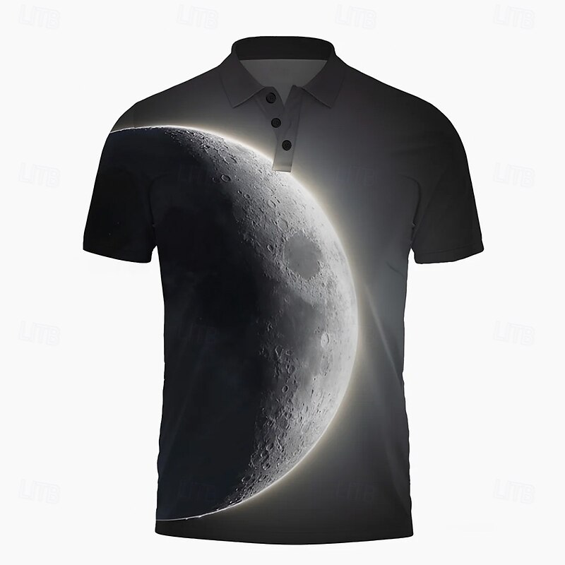 Men's Moon Polo Short Sleeve Polo Collar Casual Daily Sports & Outdoor Athleisure Casual Daily Buttons Summer Black2