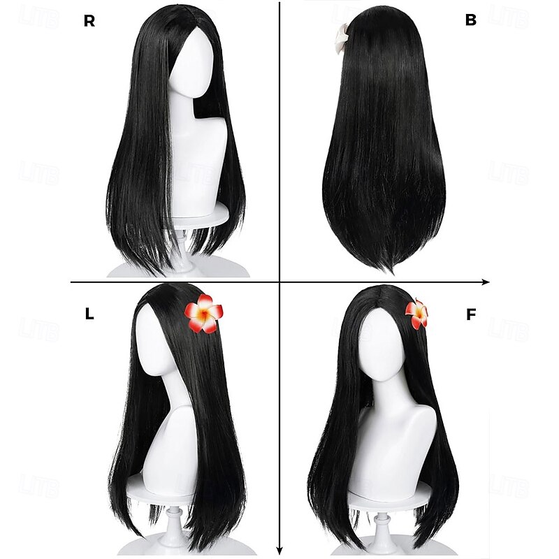 Long Straight Black Kids Wig Without Flower Hair Clip Wigs for Girls Toddler Cosplay 27.6'' Synthetic Hair  Wig Cap for Halloween Party Daily Costumes3