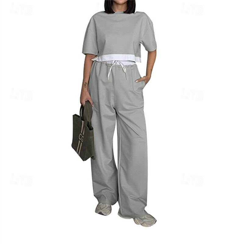 Women's Tracksuit Wide Leg Pants Pullover Sweatshirt Drawstring Pocket Solid Colored Clothing Suit Fall Black Pink Gym Workout Sports Windproof Long Sleeve Sport Activewear Micro-elastic Regular Fit4