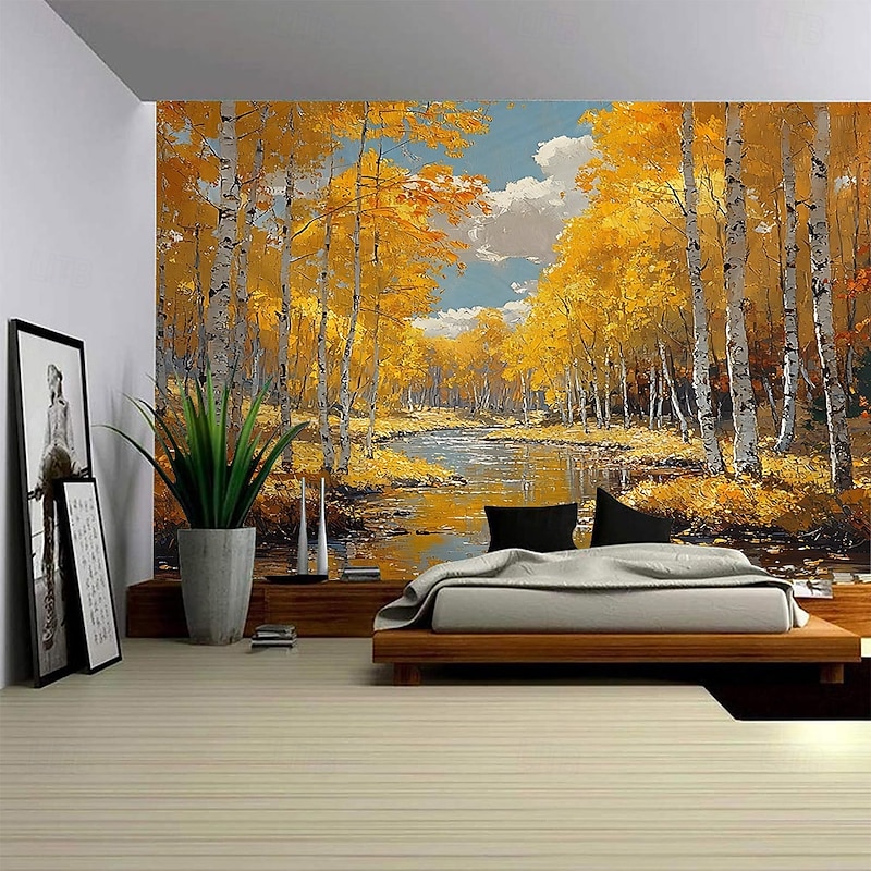 Yellow Forest Path Landscape Hanging Tapestry Mural Art Large Tapestry Mural Decoration Photos Background Carpet Curtains Home Bedroom Living Room Decoration3