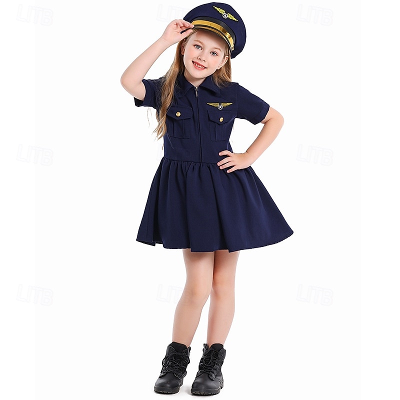 Pilot Aviator Halloween Dress Costume Uniform STEM Day Career Role Play Cosplay Kid's Girls' Halloween Carnival World Book Day Performance Educational Dress Up School Event Dress Up Easy Halloween3