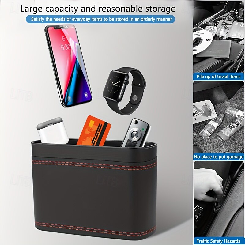 Universal Car Trash Can Vehicle Trash Bin Car Seat Back & Door Hanging Storage Box Multi-Functional Car Accessories Foldable Trash Bag Organizer Lidded Car Trash Can4