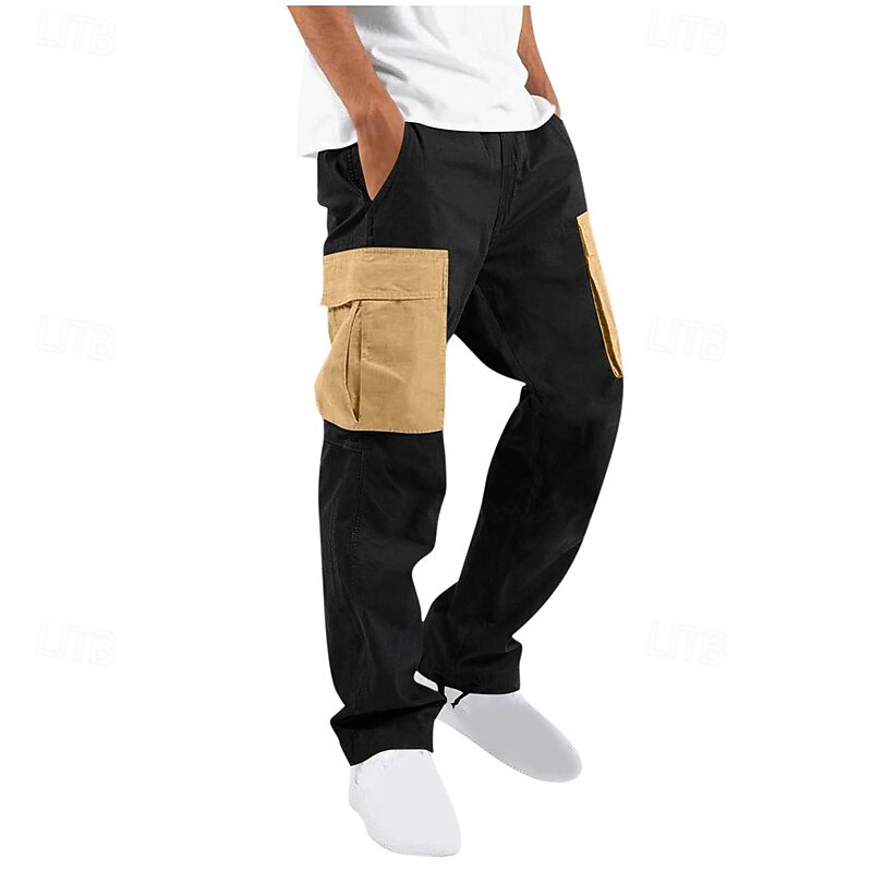 Men's Cargo Pants Trousers Elastic Waist Multi Pocket Color Block Wearable Outdoor Daily Camping & Hiking Fashion Classic White Wine