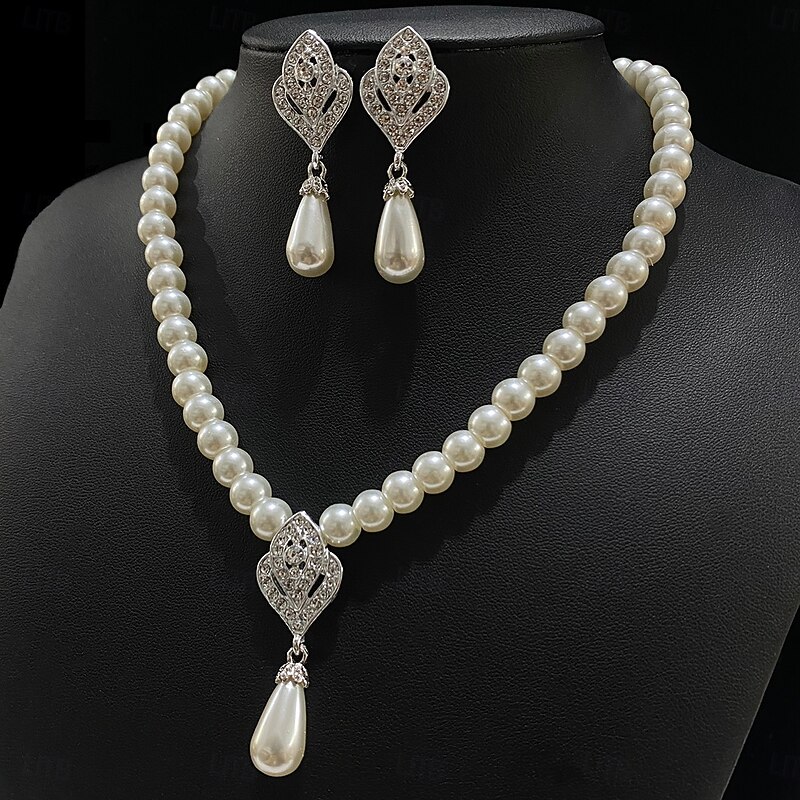 Bridal Jewelry Sets 1 set Imitation Pearl Rhinestone Earrings Necklace Women's Stylish Trendy Sweet Jewelry Set For Wedding Special Occasion Party Evening Wear4