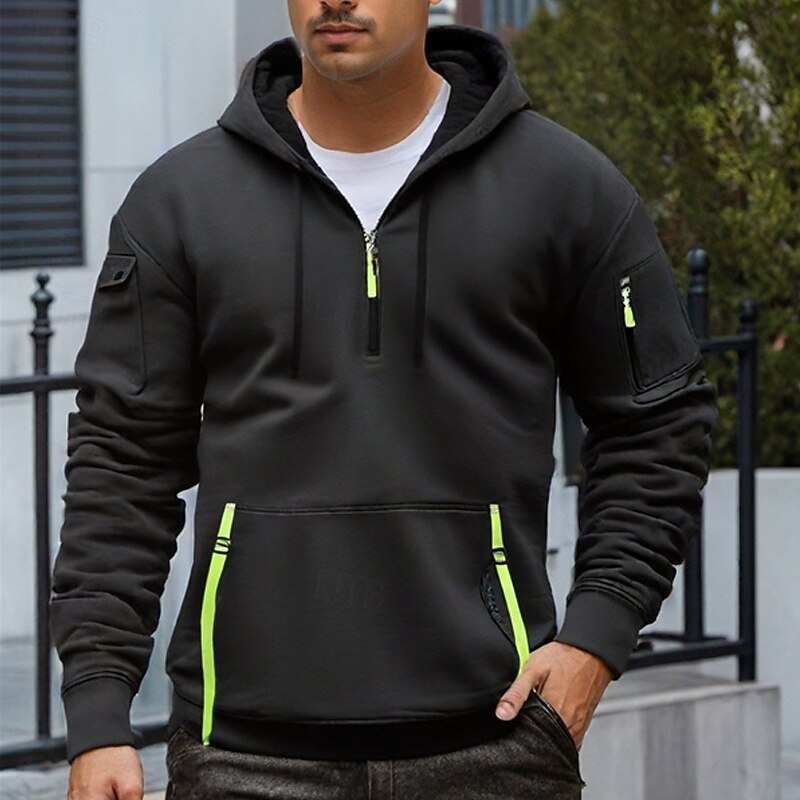 Men's Hoodie Quarter Zip Hoodie Black Navy Blue Blue Brown Khaki Hooded Plain Pocket Sports & Outdoor Daily Holiday Polyester Streetwear Basic Casual Winter Autumn / Fall Clothing Apparel Hoodies4