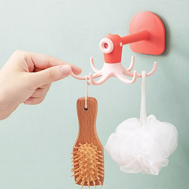 2-Pack 360° Rotating Octopus Hooks, No-Drill Wall & Ceiling Mounted Kitchen Storage Rack, Adhesive Hanging Organizer for Utensils & Tools2