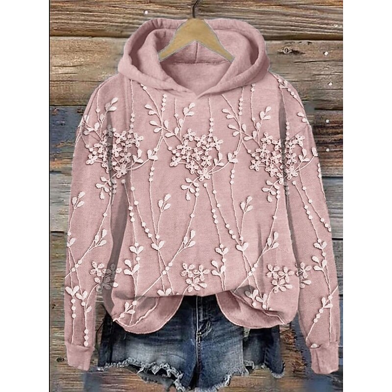 Women's Hoodie Pullover Sweatshirt Oversized Long Sleeve Casual Graphic Floral Vintage Retro Hooded Regular Tops Street Dailywear Print Pink Blue Beige Spring Fall Winter2