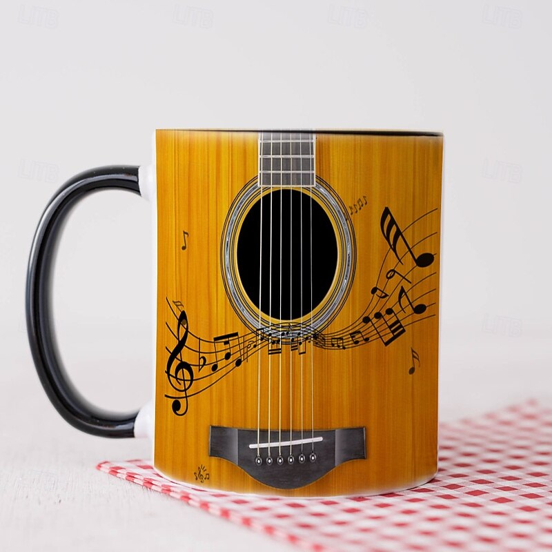 Guitar Mug, 350ml Black Ceramic Coffee Cup with Color Interior, Music Lover Gift Mug for Guitarist, Musician, Birthday Present for Men Women, Office Desk Decor2