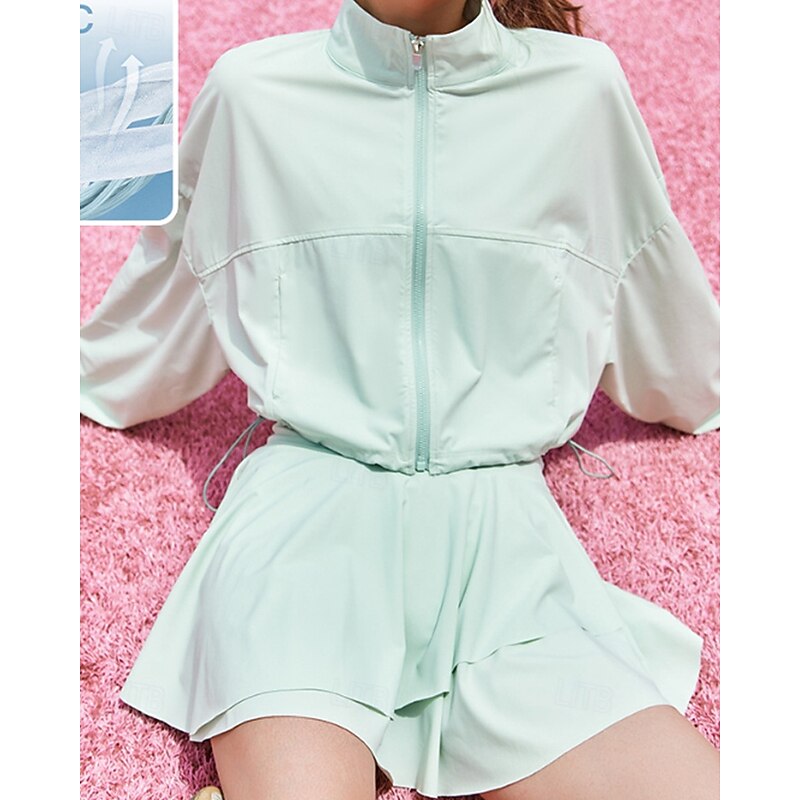 Women's Running Jacket Rain Coat Lightweight Cropped Long Sleeve Top Solid Colored UPF 50 Sun Protection Windproof Quick Dry Pilates Running Yoga Sportswear Activewear Black White Yellow