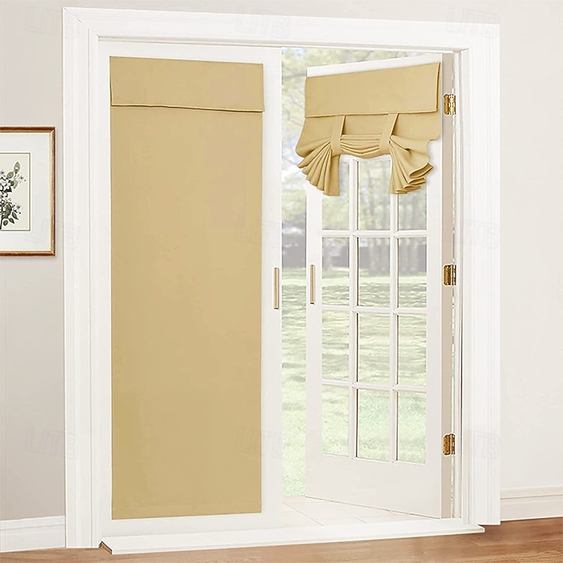 French Door Curtain No Punch Tape Top Blackout Door Curtain Pencil Pleat Light Filtering Functional Curtains for Office and Home 26X68inch(66X173CM)