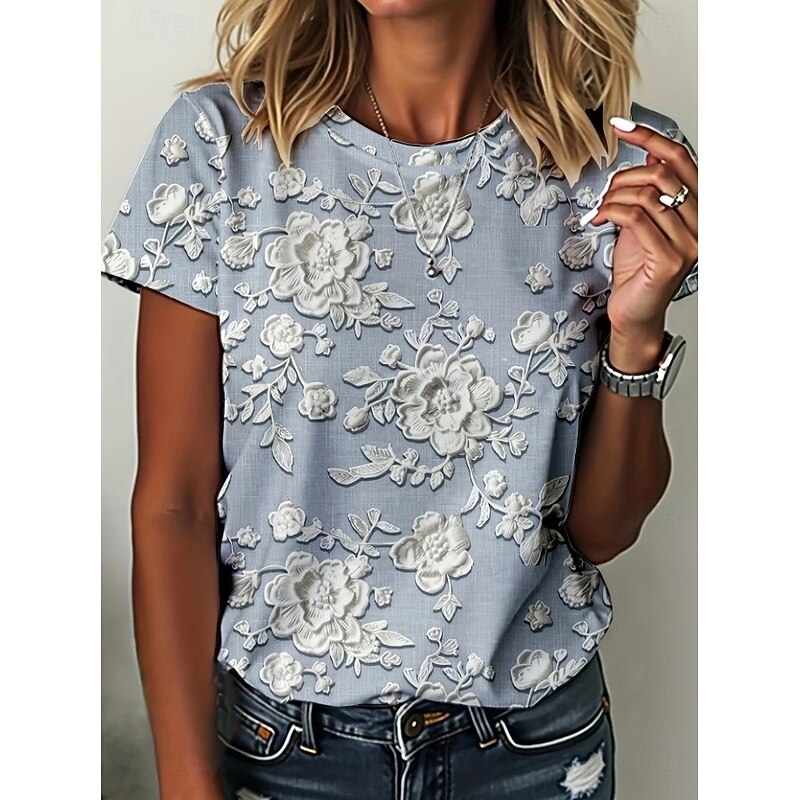 Women's T Shirt Floral Graphic Plants Vintage Stylish Classic Short Sleeve Crew Neck Round Neck Regular Tops Daily Print Blue Green Summer Spring2