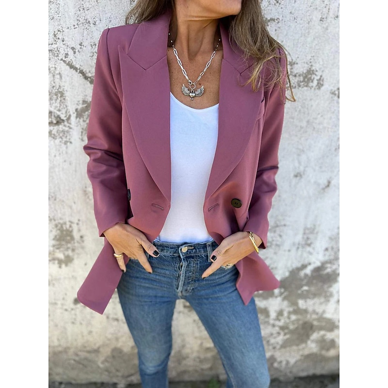 Women's Casual Jacket Breathable Comfortable Pocket Casual Plain Vacation Street Casual Daily Wear Double Breasted Regular Turndown Regular Fit Long Sleeve Outerwear Black White Pink Spring Fall2