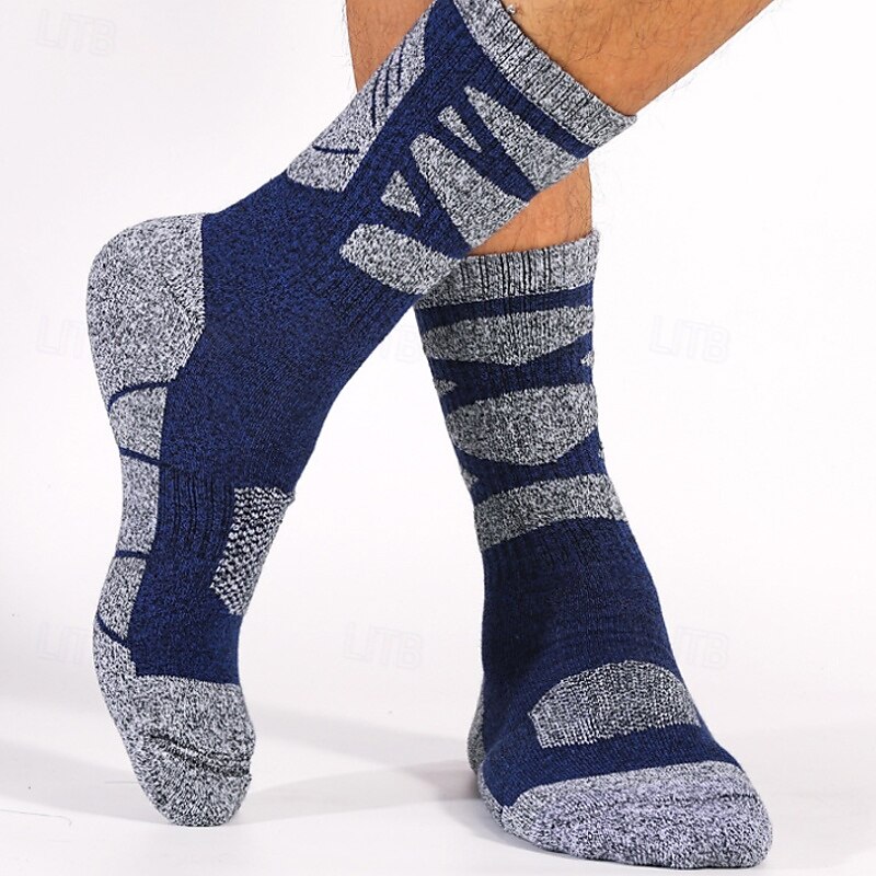 1 Pair Men's Hiking Socks Running Socks Sports Socks Breathable Anti Blister Sweat-Wicking cushioned Winter Outdoor quarter crew Patchwork Cotton Dark Grey Army Green Blue for Running2