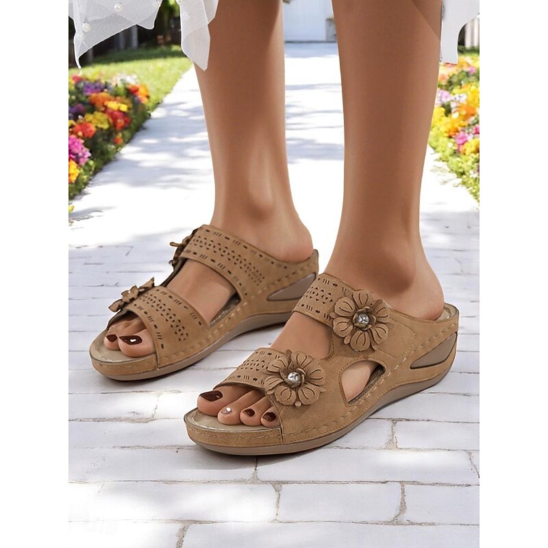 Women's Arch-Support Wedge Sandals with Floral Cutout and Massage Insole, Comfortable Daily Wear for Shopping, Vacation and Summer Picnics3