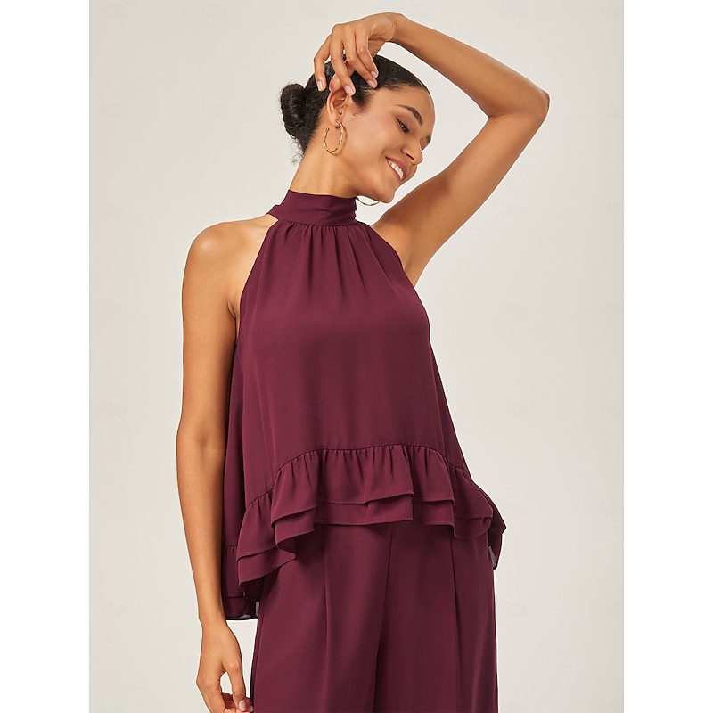 Romantic Ruffled Chiffon Halter Top