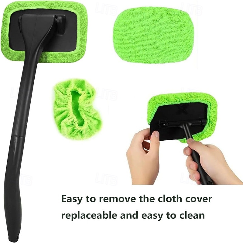 Car Windshield Cleaning Tool Windshield Cleaner with 5 Washable and Reusable Microfiber Pads and Extendable Handle for Auto Glass Wiper2