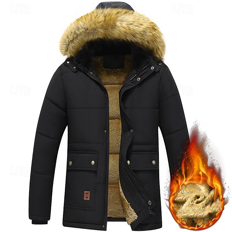 Men's Fleece Jacket Puffer Jacket Winter Jacket Outdoor Waterproof Windproof Hiking Outfits Hiking Clothes Winter Autumn / Fall Top Camping / Hiking / Caving Running Black