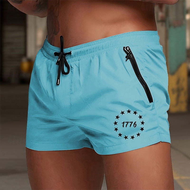 Men's Swim Trunks Swim Shorts Board Shorts Star 1776 Quick dry Breathable Drawstring with Mesh lining Elastic Waist Vacation Beach Hawaiian Casual White Light Green3