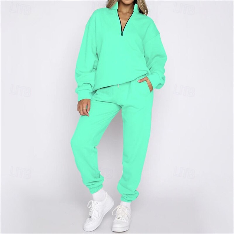 Women's Tracksuit Sweatpants Pullover Sweatshirt Drawstring Zipper Pocket Solid Colored Clothing Suit Fall Black Sky Blue Gym Workout Sports Windproof Long Sleeve Sport Activewear Micro-elastic4
