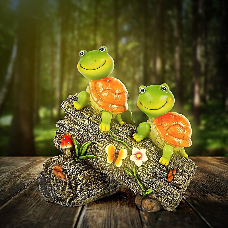 1 Pc Outdoor Waterproof Solar Turtle Climbing Tree Stump Statue Decorative Light Courtyard Garden Path Lawn Animal Landscape Light3