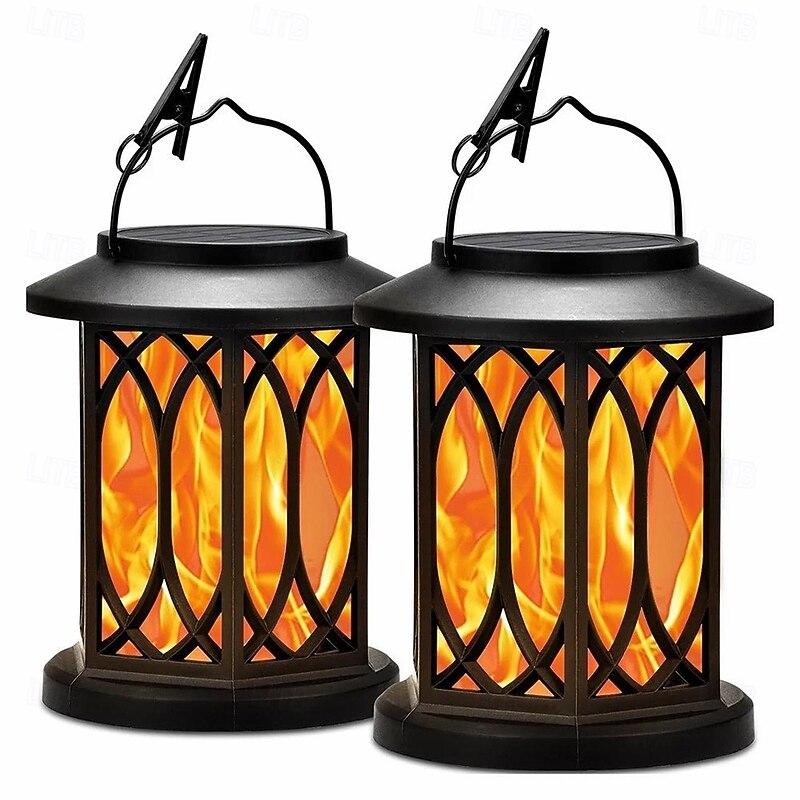 1 Pc outdoor waterproof solar hollow flame lantern courtyard garden path lawn fence staircase tree pendant light 28LED waterproof Halloween Christmas decorative light4