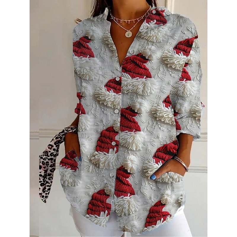 Women's Shirt Graphic Active Daily Stylish Long Sleeve Shirt Collar Regular Tops Daily Holiday Buttons Print Green Gray Spring Fall