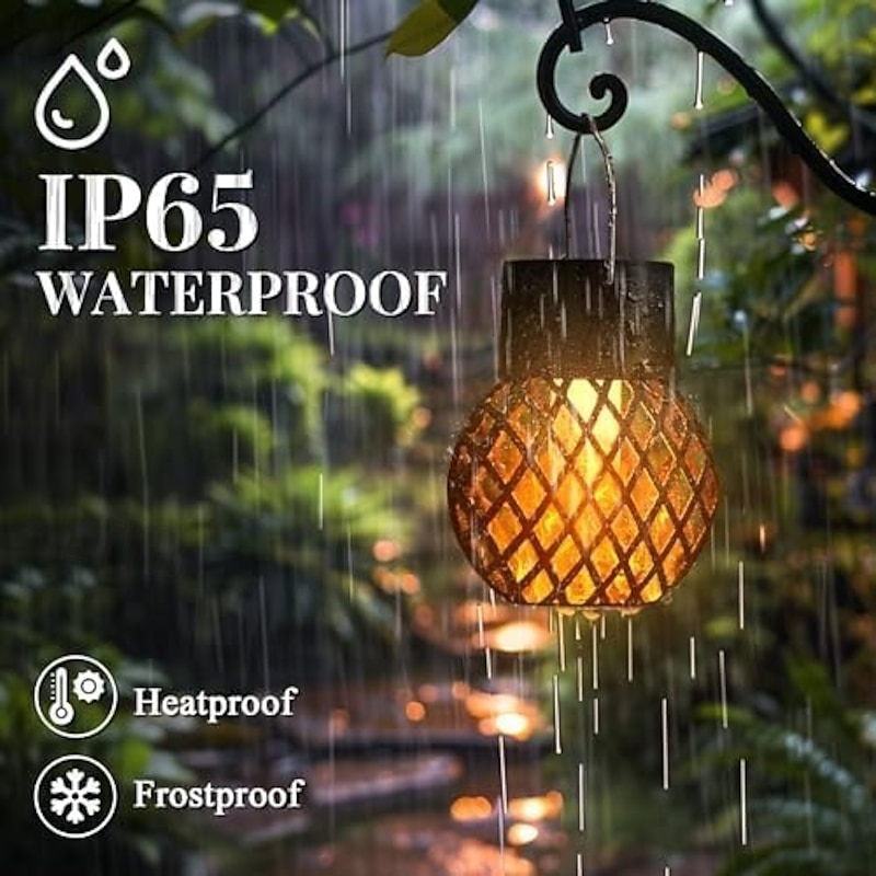 Solar Lanterns for Outdoor Solar Hanging Lights Outdoor Waterproof with Flickering Flame Solar Powered Outdoor Lights Garden Decor for Yard Patio Tree Camping Festival Decoration2