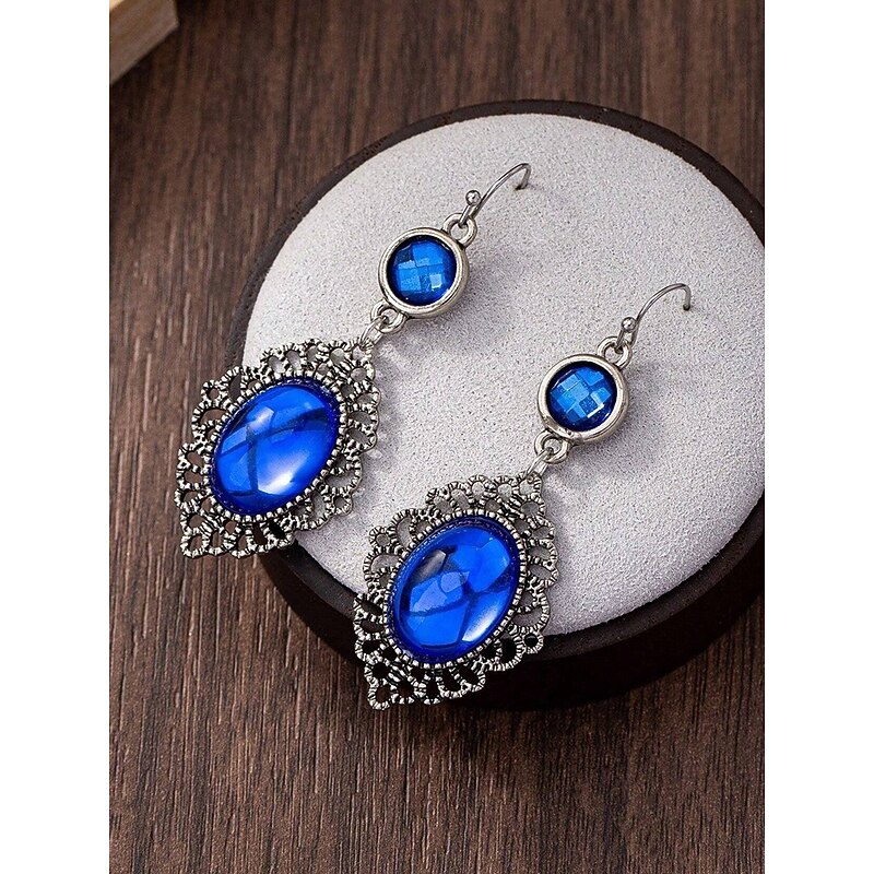 Vintage Green Gem Dangle Earrings - Silver - Tone Filigree Drop Earrings for Women4